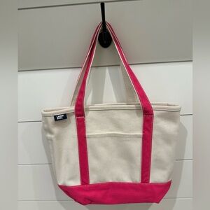 Lands' End Vibrant Pink and Cream Canvas Tote